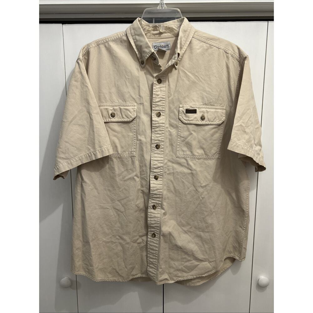 Carhartt Men’s Sz L, S118-NTC Short Sleeve Button‎ Up Shirt CREAM, 100% Cotton